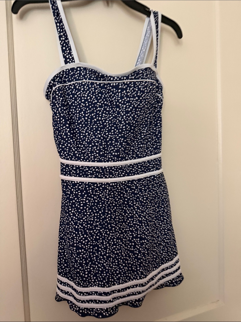 Shore shapes swimwear Navy Polka Dot One-Piece Swim Dress with White Trim size 8